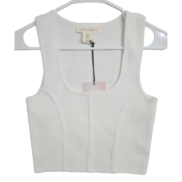 Happily Grey Large Stretch White Sleeveless Tank Top Cropped Women's Shirt NWT - Picture 1 of 6
